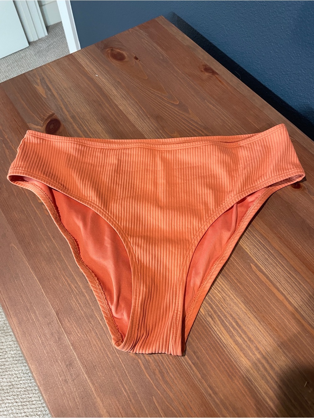 Ribbed High-Cut Bikini Bottom - Orange